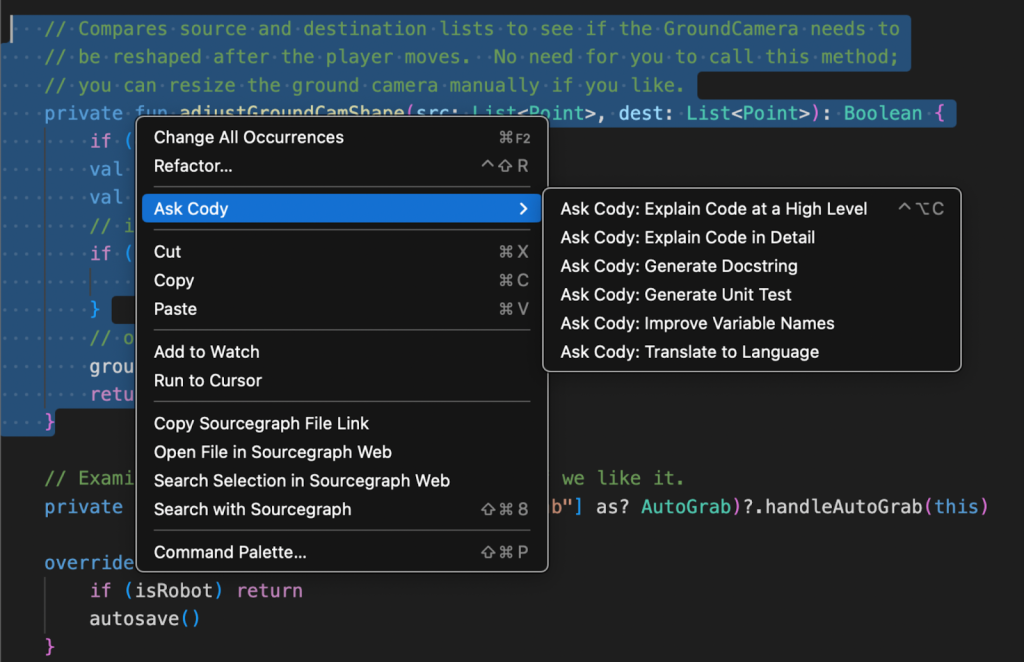 Cody screen capture showing AI developer tool interface